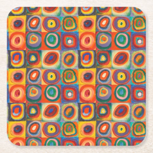 Kandinsky Squares Concentric Circles Square Paper Coaster