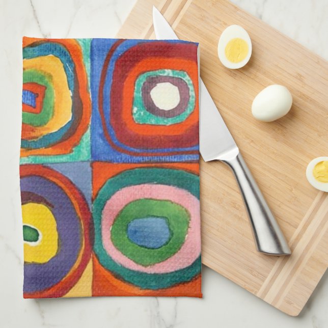 Kandinsky - Squares with Concentric Circles Kitchen Towel (Quarter Fold)