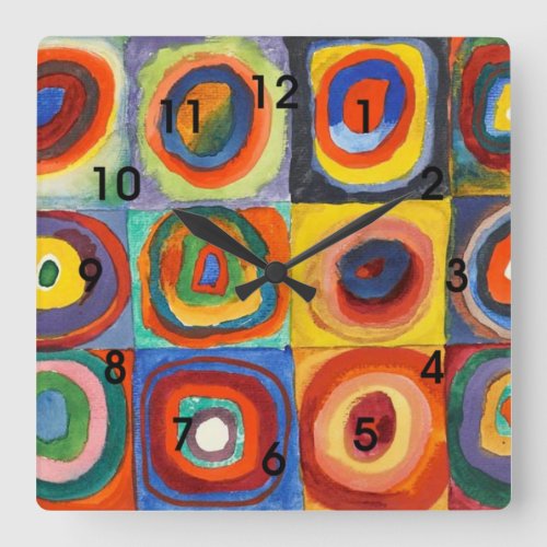 Kandinsky _ Squares with Concentric Circles Square Wall Clock