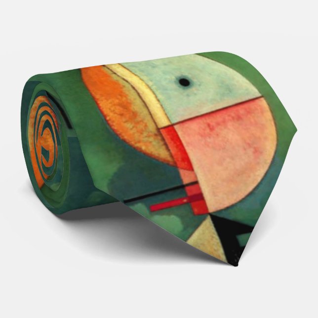 Kandinsky Upward Green Orange Abstract Painting Neck Tie (Rolled)