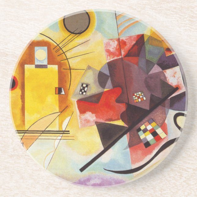 Kandinsky Yellow Red Blue Sandstone Coaster (Front)