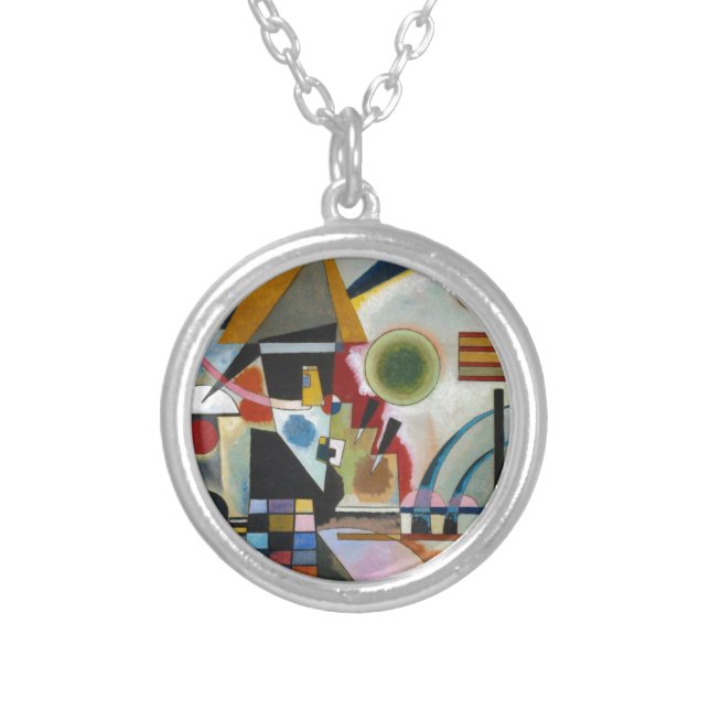 Kandinsky's Abstract Painting Swinging Silver Plated Necklace (Front)