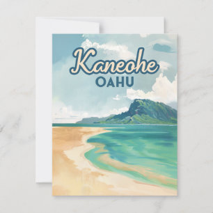 Kaneohe Sandbar Oahu Hawaii Retro Card
