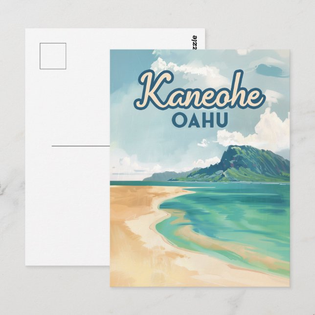 Kaneohe Sandbar Oahu Hawaii Retro Postcard (Front/Back)