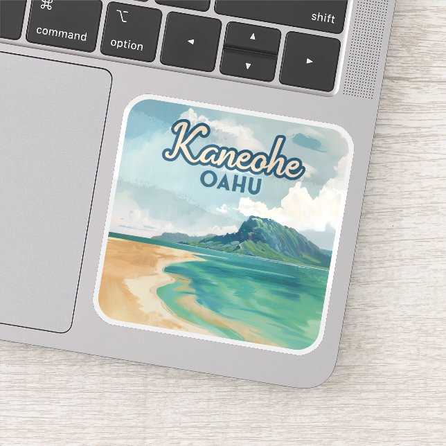 Kaneohe Sandbar Oahu Hawaii Retro Sticker (Detail)