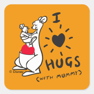 Kanga & Roo   I Love Hugs (with Mummy) Square Sticker