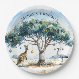 Kangaroo and Emu Christmas Gumtree Baubles Paper Plates