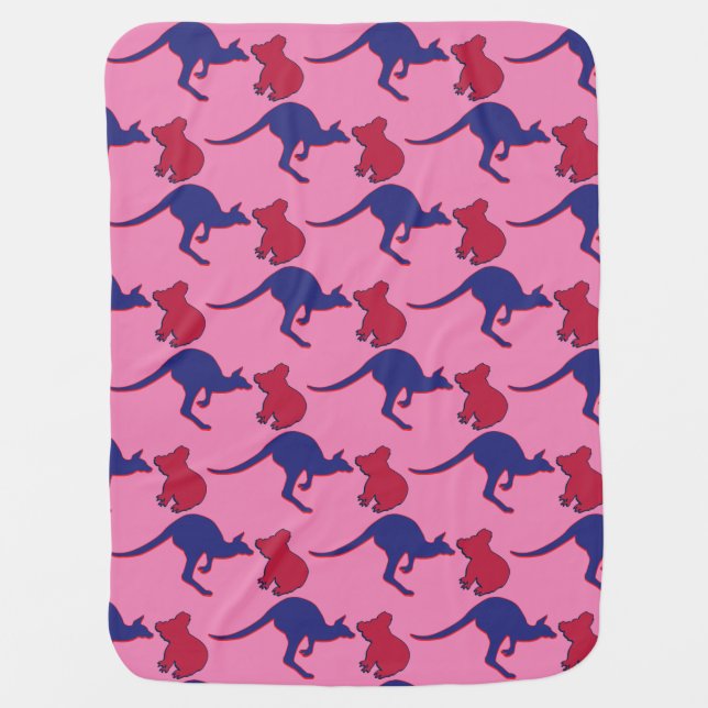 Kangaroo and Koala Bear Baby Blanket (Front)
