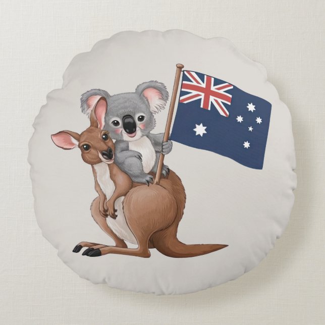 Kangaroo and Koala Round Pillow (Front)