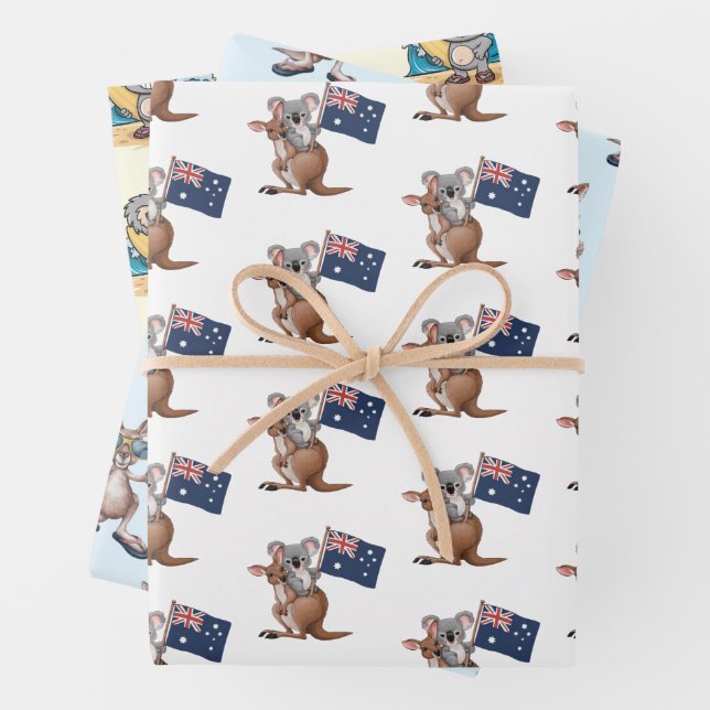 Kangaroo and Koala Wrapping Paper Sheets (In situ)