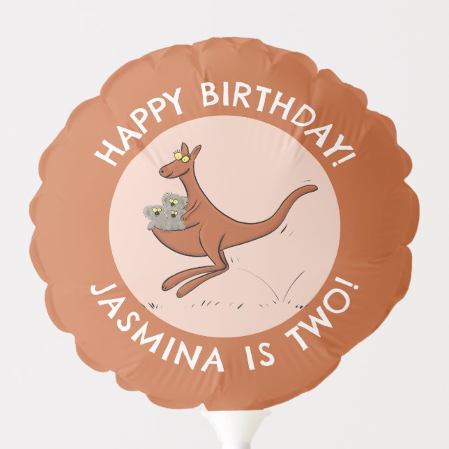 Kangaroo and koalas personalized cartoon birthday balloon (Front)