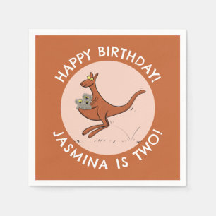 Kangaroo and koalas personalized cartoon birthday napkins