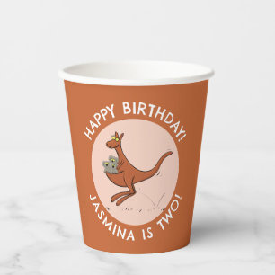 Kangaroo and koalas personalized cartoon birthday paper cups