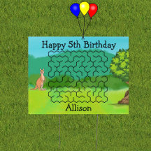 Kangaroo and Leaves Maze Birthday Yard Sign