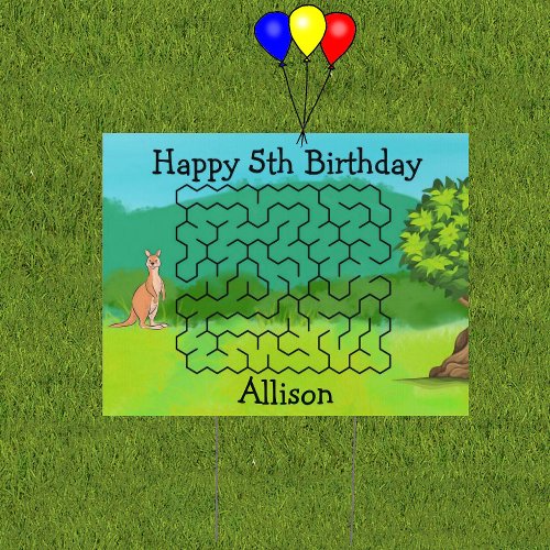 Kangaroo and Leaves Maze Birthday Yard Sign