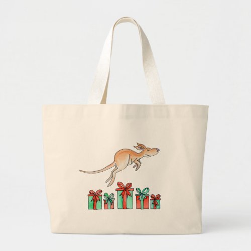 Kangaroo animal hopping over gift tote bag
