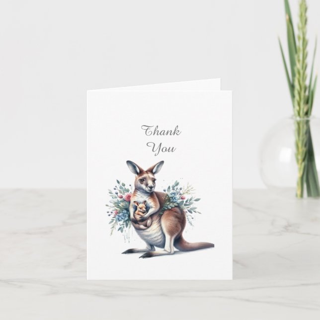 Kangaroo Animals Baby Shower Thank You Note Card (Front)