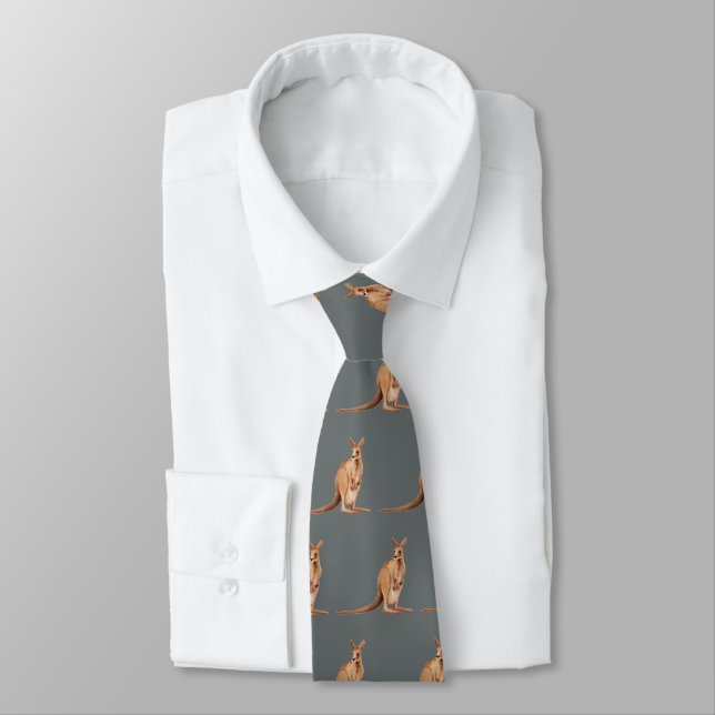 Kangaroo Art Pattern Neck Tie (Tied)