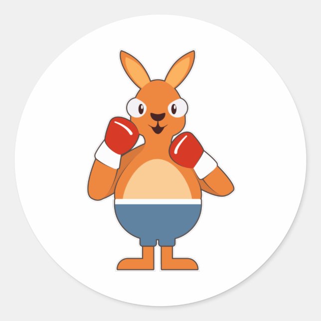 Kangaroo as Boxer with Boxing gloves Classic Round Sticker (Front)
