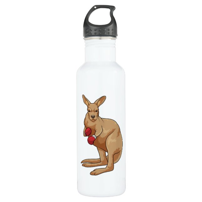Kangaroo as Boxer with Boxing gloves Stainless Steel Water Bottle (Front)