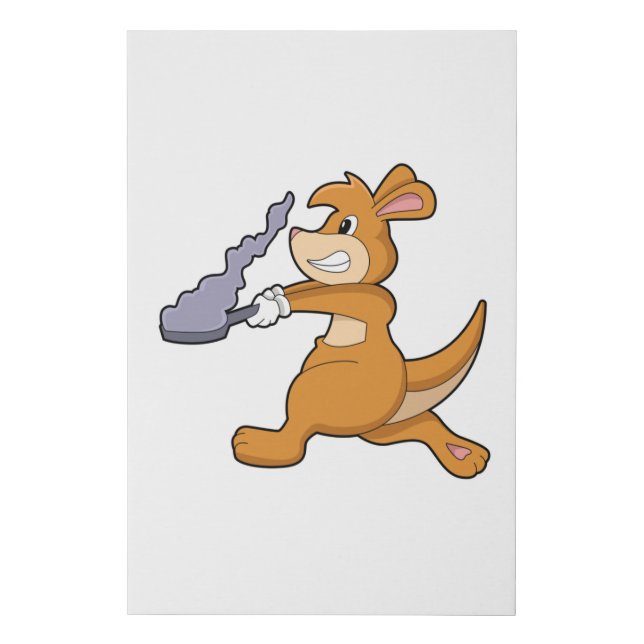 Kangaroo as Cook with Pan Faux Canvas Print (Front)