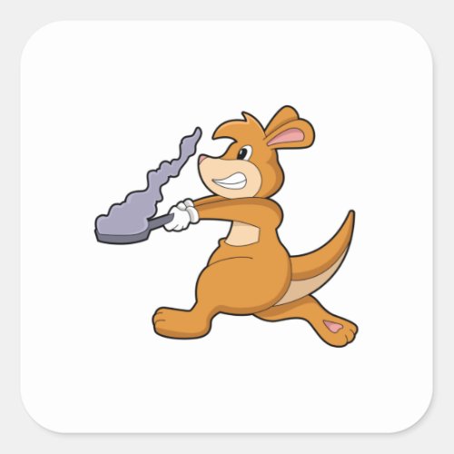 Kangaroo as Cook with Pan Square Sticker