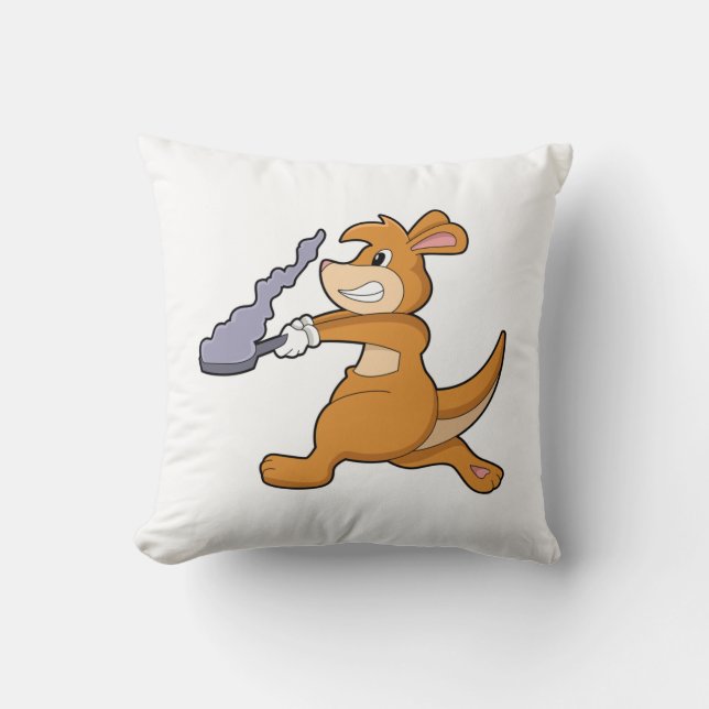 Kangaroo as Cook with Pan Throw Pillow (Front)