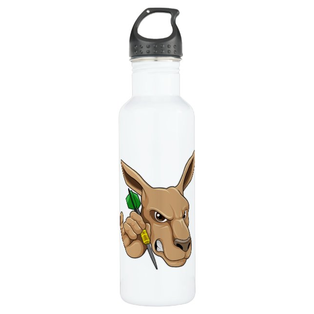 Kangaroo as Dart player with Dart Stainless Steel Water Bottle (Front)