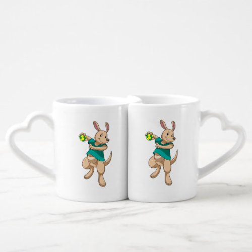 Kangaroo as Handball player with Handball Coffee Mug Set
