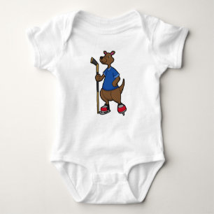 Kangaroo at Ice hockey with Ice hockey stick Baby Bodysuit