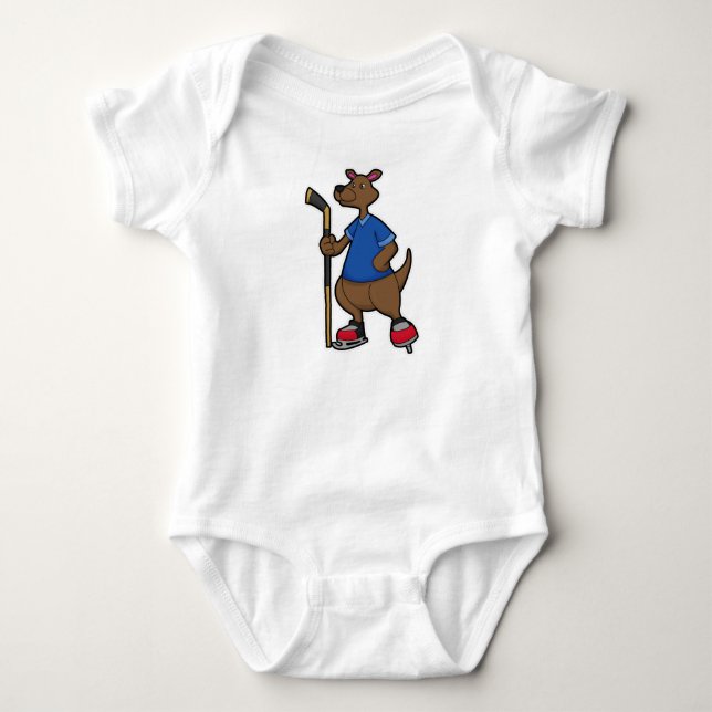 Kangaroo at Ice hockey with Ice hockey stick Baby Bodysuit (Front)