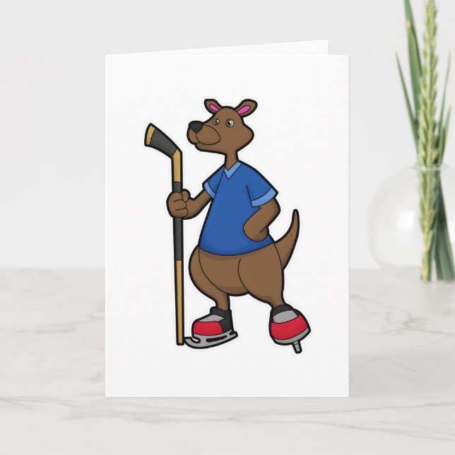 Kangaroo at Ice hockey with Ice hockey stick Card (Front)