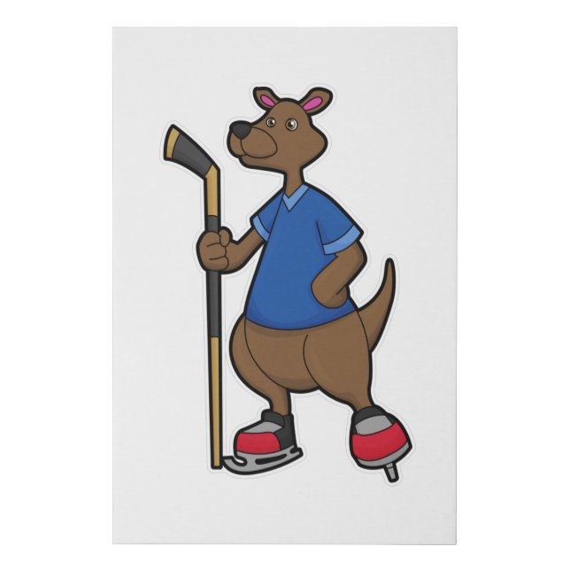 Kangaroo at Ice hockey with Ice hockey stick Faux Canvas Print (Front)
