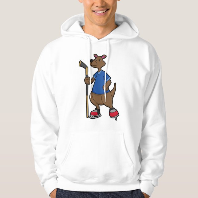 Kangaroo at Ice hockey with Ice hockey stick Hoodie (Front)