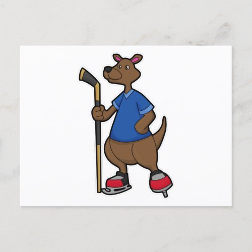 Kangaroo at Ice hockey with Ice hockey stick Postcard