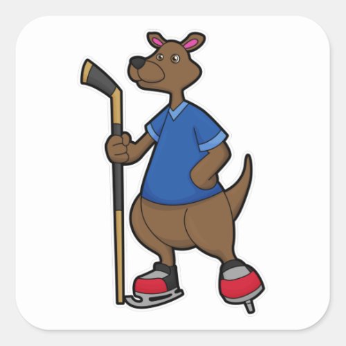 Kangaroo at Ice hockey with Ice hockey stick Square Sticker