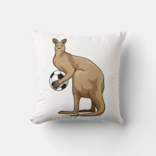 Kangaroo at Soccer Sports Throw Pillow
