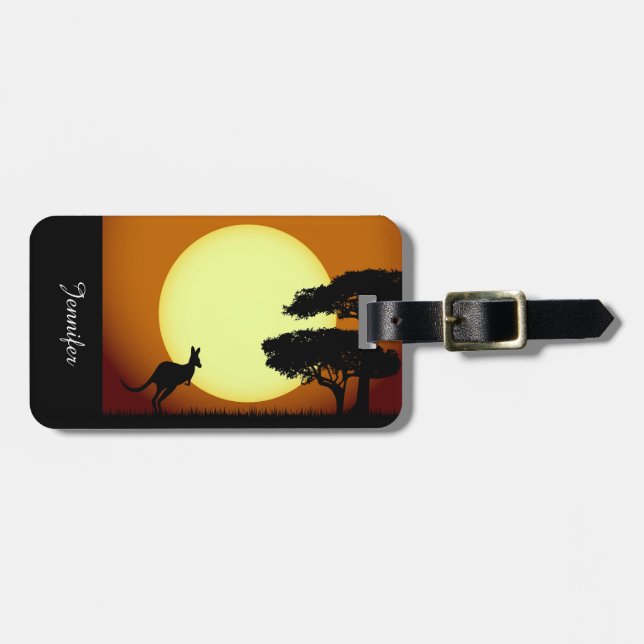 Kangaroo at sunset luggage tag (Front Horizontal)