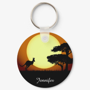 Kangaroo at sunset name keychain