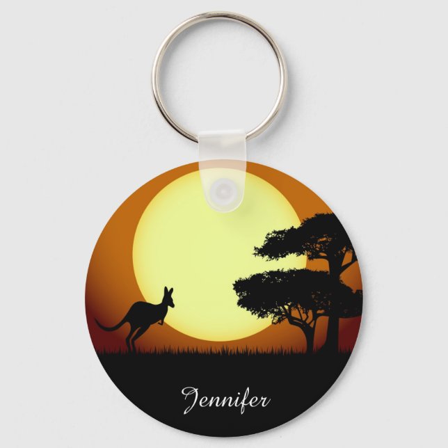 Kangaroo at sunset name keychain (Front)