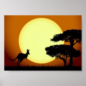 Kangaroo At Sunset Poster by pixxart at Zazzle
