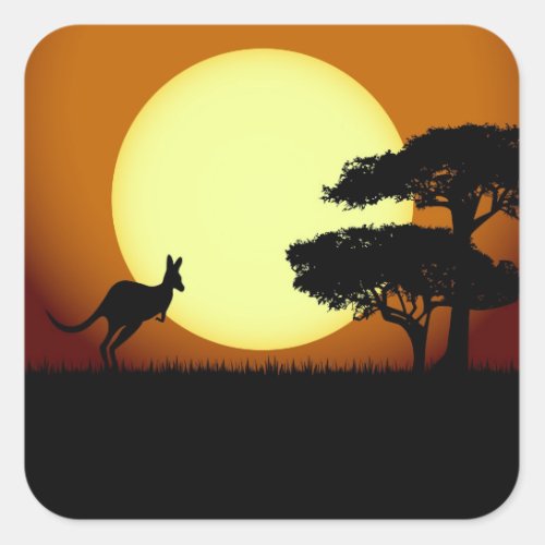 Kangaroo at sunset square sticker