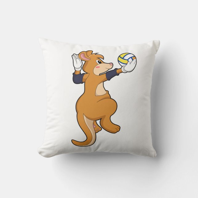 Kangaroo at Volleyball Sports Throw Pillow (Front)
