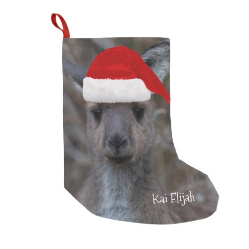 Kangaroo Australia Animal Red Santa Hat Small Christmas Stocking