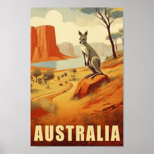 Kangaroo Australia Famous Vintage Travel Place Poster