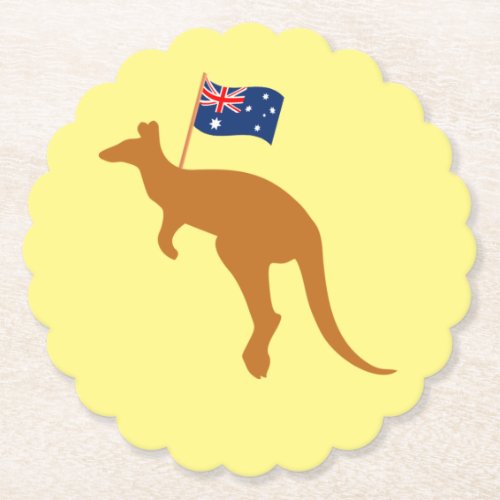 kangaroo australia flag scalloped round paper coaster