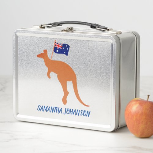 kangaroo australia flag stainless metal lunch box