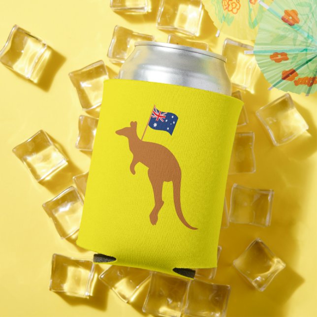 kangaroo australia flag yellow can cooler (In Situ Summer)