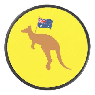 kangaroo australia flag yellow hockey puck