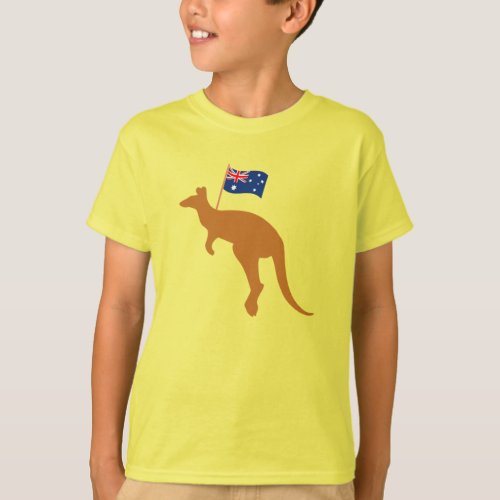 kangaroo australia flag yellow kids T_Shirt